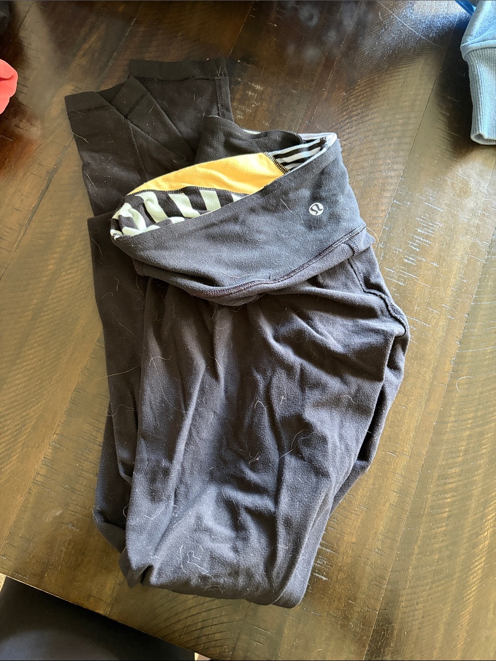 lululemon athletica Black Leggings with Yellow & White Stripe Waistband